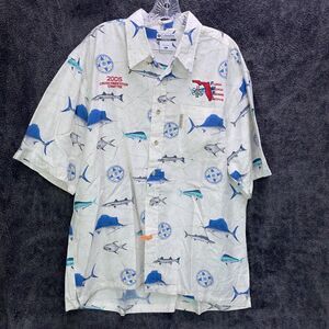 2005 Columbia PFG FMTI Button Up White Short Sleeve Fishing Fish Shirt Mens XL